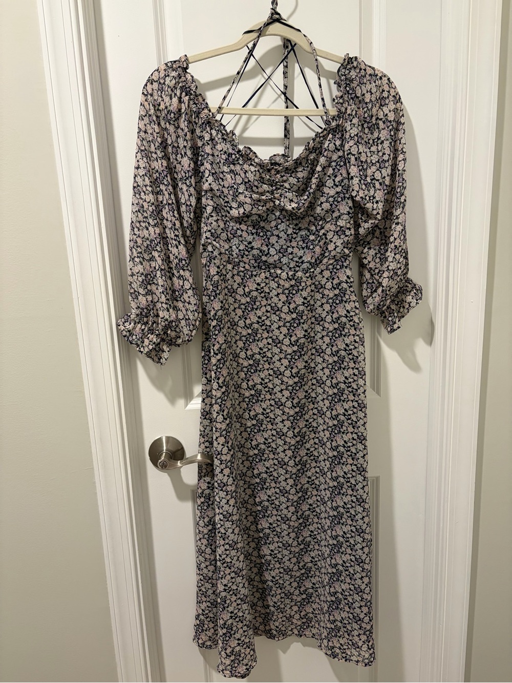 Astr Pink and Navy Floral Midi Dress
